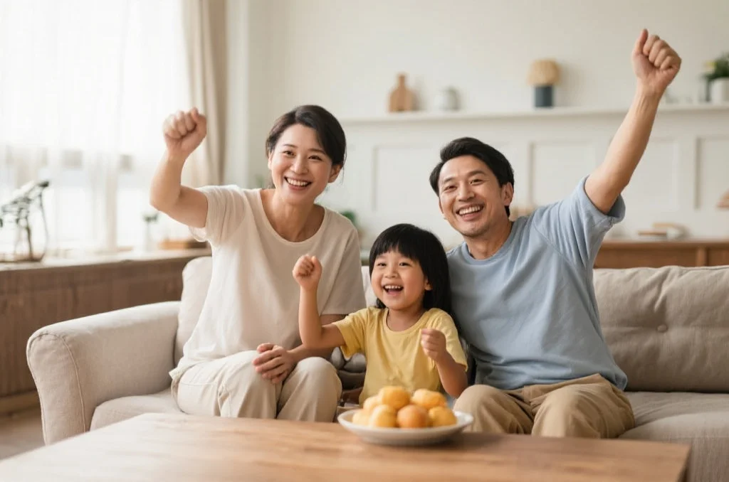 一个家庭在舒适的家中庆祝